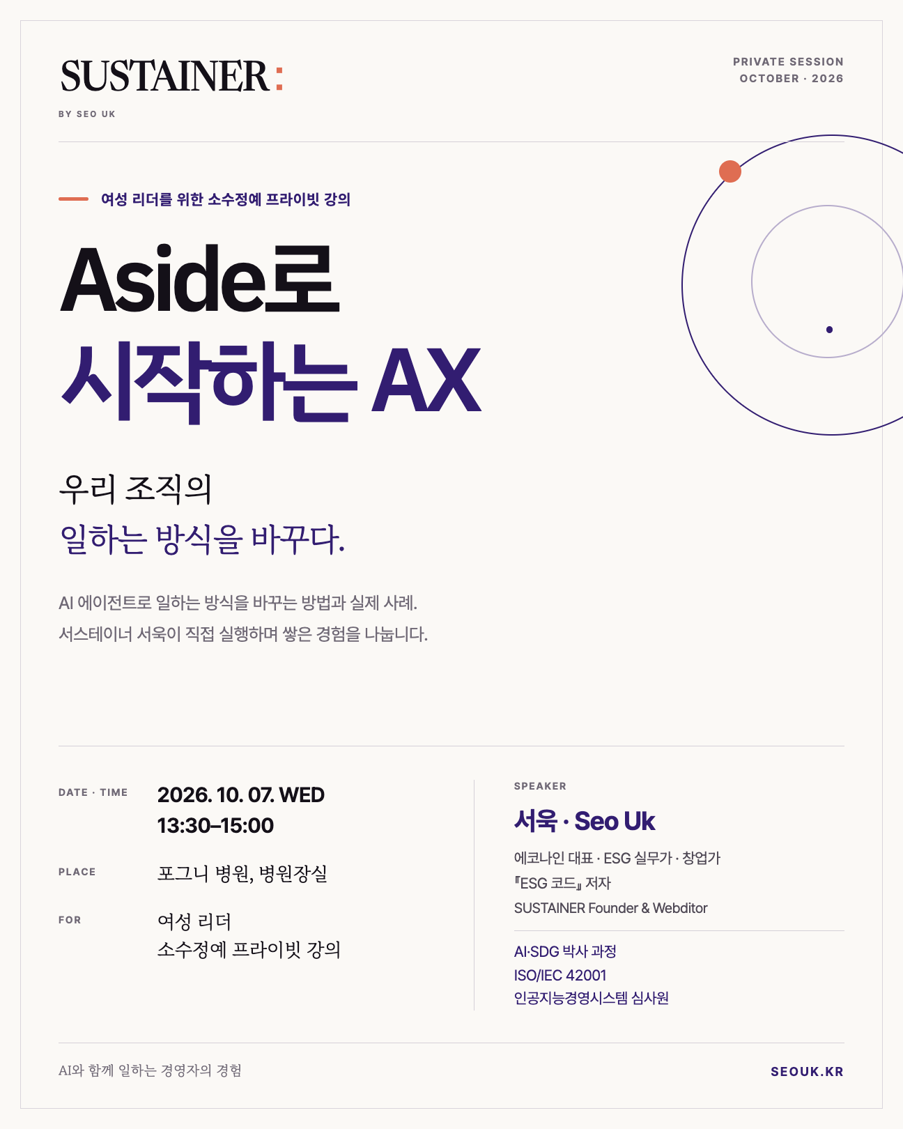 Korean poster: AX with Aside, 7 October, 13:30–15:00 at Pogeuni Hospital